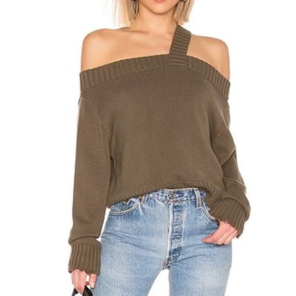 RTA Beckett One Shoulder Asymmetrical Raw Edge Sweater Uno Platoon Green XS - Picture 1 of 7